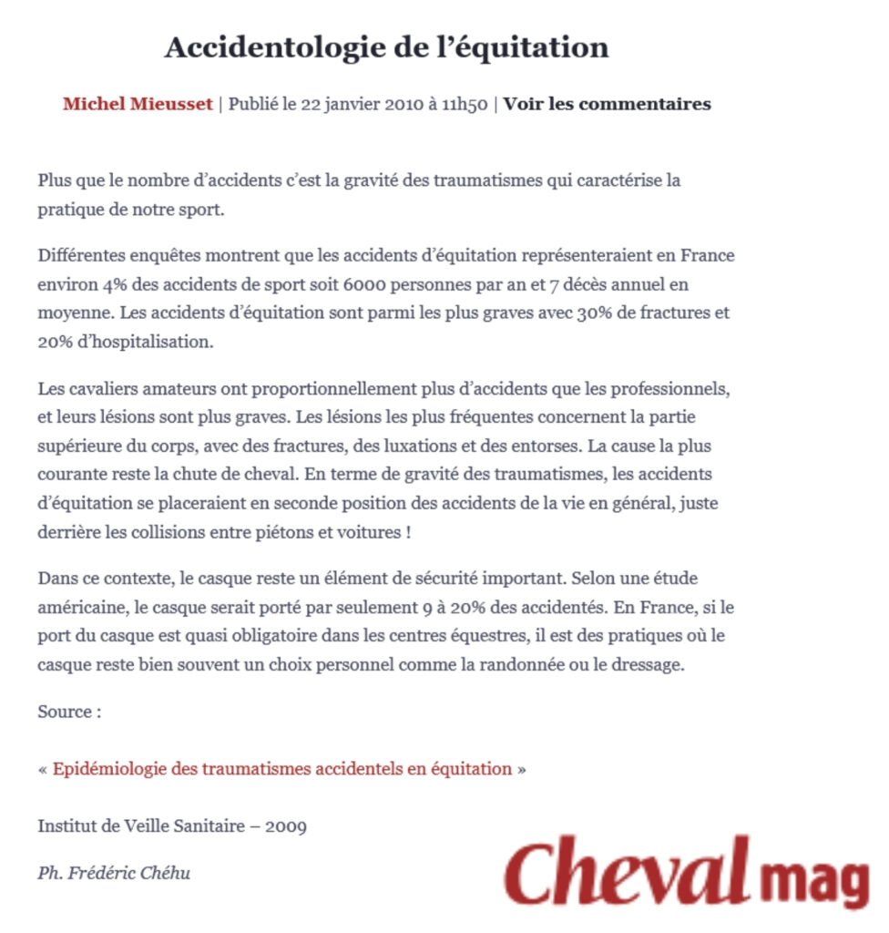Accidentologie de l'équitation